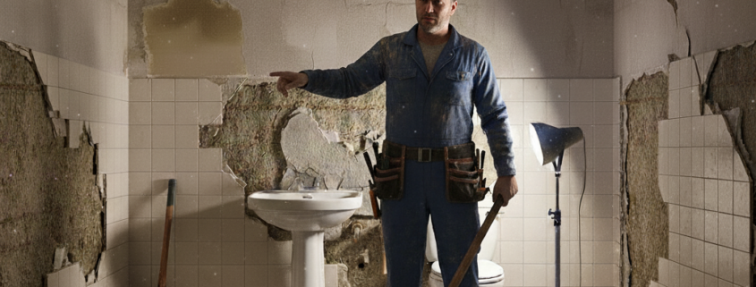 Zniszczona łazienka przez pracownika spółdzielni